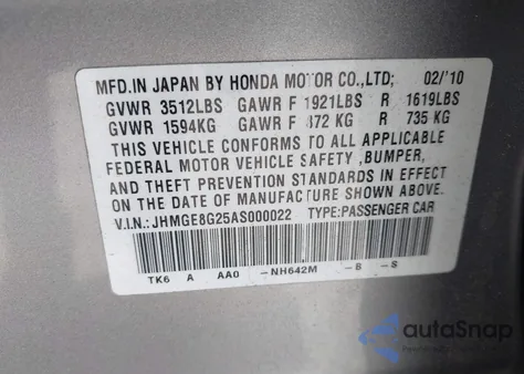 2010 Honda Fit z USA, uszkodzony, nr VIN JHMGE8G25AS000022